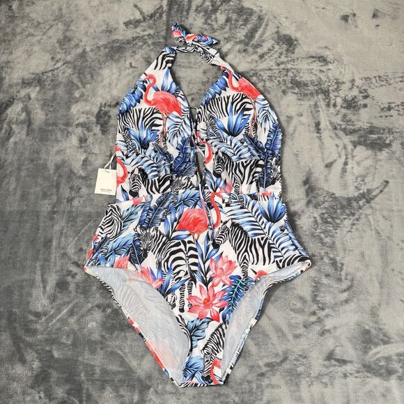 GRACE KARIN Women Swimwear One Piece Backless Swimsuit Floral Lace Up Flamingo - Picture 3 of 16